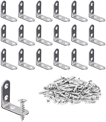 L Bracket Corner Brace 18 Pieces with 72 Screws Set Stainless Steel 40mmx40mm Metal Joint Right Angle Brackets Fastener, (40mmx40mm 18 Pieces)