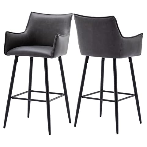 chairus PU Leather Barstools Set of 2 Armchair Counter Stools for Kitchen Footrest Seat High Stools with Back Support (Dark Gray(Arm)-2) Cover