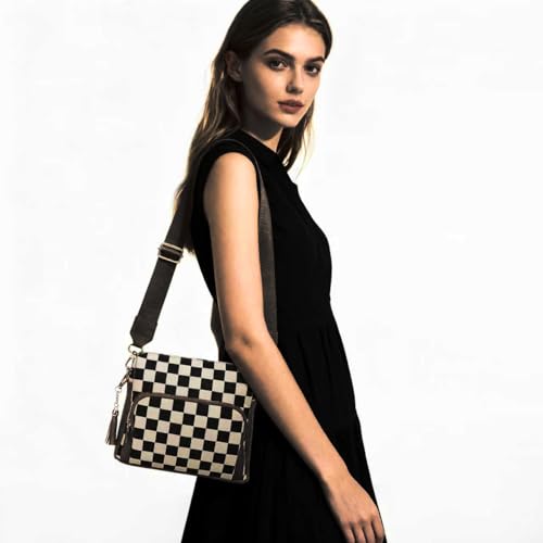 Image of Sling Bag Crossbody Bags For Women Plaid Striped Fanny Packs Chest Bag for Work Shopping (Black(Multi-Pocket Bag))