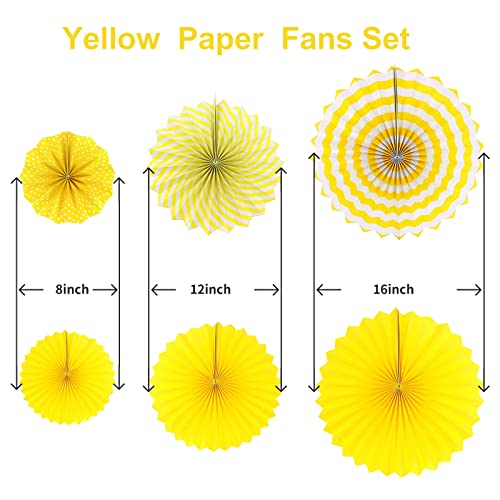 Image of LRCXL 12PCS Party Hanging Paper Fans Set, Fiesta Round Pattern Paper Garlands Decoration Party Supplies for New Year Baby Shower Birthday Wedding Graduation Events Accessories(Yellow)