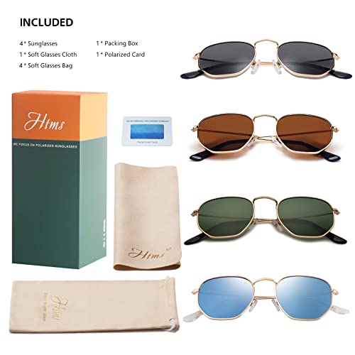 Image of Hipster Hexagonal Polarized Sunglasses Men Women Geometric Square Small Vintage Metal Frame Retro Shade Glasses