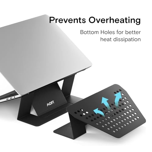Image of MOFT Laptop Stand for Desk, Adhesive MacBook Computer Stand with 2 Adjustable Viewing Angles, Foldable and Portable Laptop Riser Compatible with 11 inch-16 inch Laptops, CarbonPU-Black(Adhesive Version)