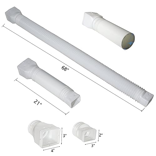 plusgutter White-2pack Rain Gutter Downspout Extensions Flexible, Drain Downspout Extender,Down Spout Drain Extender, Gutter Connector Rainwater Drainage,Extendable from 21 to 68 Inches.