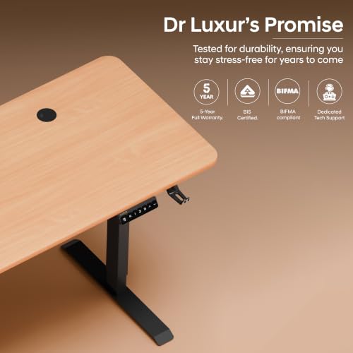 Image of Dr Luxur Electric Standing Desk | Height Adjustable 70-114cm | 80kg Load | 3 Memory Presets | Zero Wobble | Child Lock | Low Noise Motor | 5 Year Warranty | Metallic Frame (Estate Oak, 1200 * 600 mm)