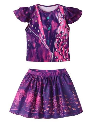 Image of WonderBabe Girls 2 Pieces Swimsuit with Skirt Swimwear Swimming Bathing Suit Swim Wear Dress Up Size 7-8t A-Purple