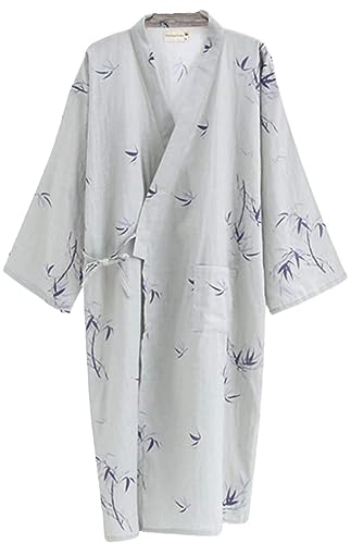 Shanghai Story Men Cotton Kimono Bathrobe with Pockets Robe Bamboo Printed Sleepwear