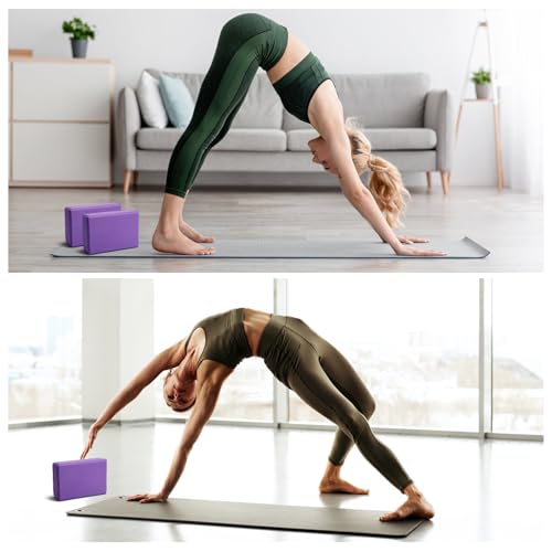 ZMDMAH Yoga Block 2er Set Yogablock YogablöCke Hochdichter Eva-Schaum,Rutschfest Leicht Geeignet für Yoga, Pilates, Fitness, Unisex (Lila, 1)