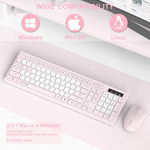 Image of Wireless Keyboard and Mouse Combo, Full-Sized Quiet Wireless Keyboard and Adjustable DPI Mouse, 2.4GHz USB Receiver, Keyboard and Mouse for PC, Windows, Desktop, Laptop (Pink and White-B)
