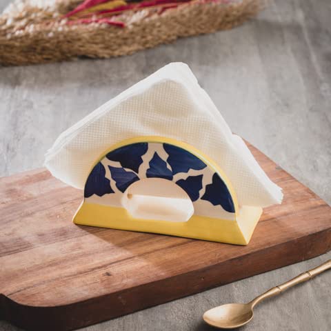 Image of HS HINDUSTANI SAUDAGAR Blue Umrao Ceramic Tissue Paper Holder Handmade Napkin Stand for Kitchen Dining Table Tissue Holders for Hotel Cafe & Restaurant Ideal for Home Office Desk Decor and Gifting.