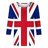 Union Jack Tops for Women 3/4 Sleeve Vintage UK Flag T-Shirts Womnes Classic Fit Great Britain Tunic Blouses Round Neck British Flag Ladies Tops S-3XL #3