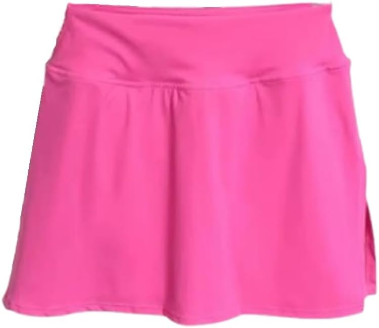 Women's Neon Green High Waist Athletic Skort, Side Slit Built-in Shorts Tennis Skirt