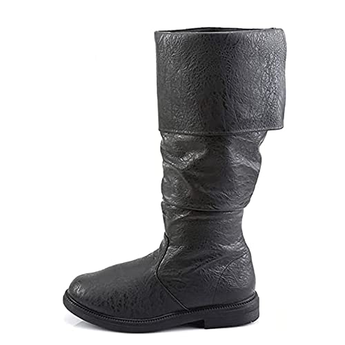 Bnjghcug Medieval Male/Female Pirate Boots - Renaissance Pull On Mid Calf Gothic Boots Flat Boots Round Toe Mid-Heel Cuffed Knight Boots,Black,47 #TOP1