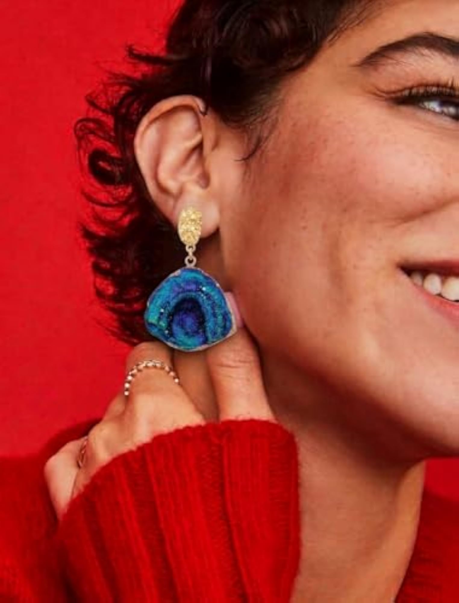 Blue Iridescent Druzy Geode Drop Earrings for Women