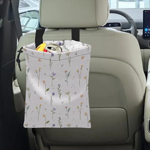 Image of Car Trash Bag Wildflowers Car Garbage Bag Hanging Car Trash Can for Back Seat with Drawstring