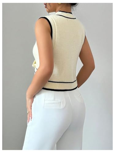 GORGLITTER Women's Button Up Cardigan Cropped Sleeveless Sweater Vest Business Casual Knit Tops Tank2