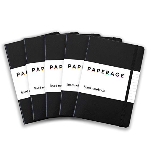 Paperage 5 Pack Lined Journal Notebook, Bulk Classic Hardcover, 5.7 x 8 inches, 100 gsm Thick Paper for Office Home School Business Note Pads (Black, Ruled)