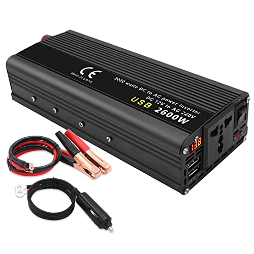 Solar Inverter Inversor de corriente DC 12V a AC 220V 1500W/2000W/2600W convertidor USB enchufe Universal pantalla LED Auto Inversor transformador Solar Home or Outdoor Using(2600W)