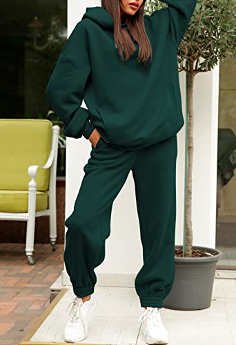 Linsery 2 Piece Hooeded Tracksuit For Women Hoodies Pullover With Pants Sweatsuit Matching Casual Set Dark Green S #TOP1