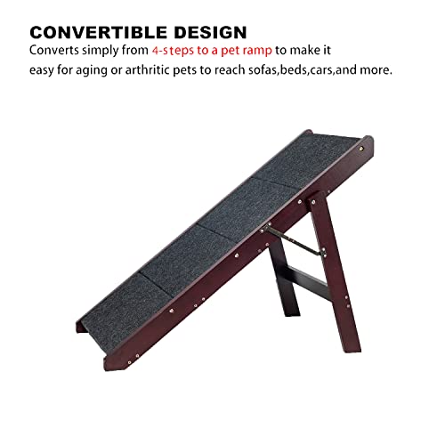 MEWANG Wooden Pet Stairs/Pet Steps - 2-in-1 Foldable Stairs & Ramp for Beds and Cars - Portable Dog/Cat Ladder Up to 110 Pounds - Great for Small and Older Animals(Brown) - Thumbnail 5