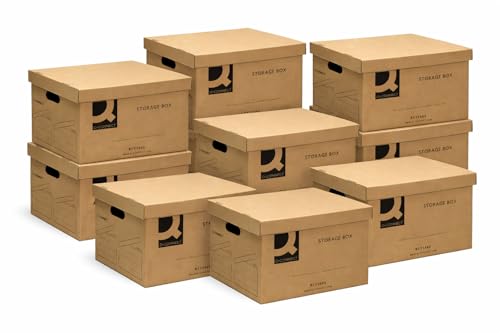 Q-Connect Archive Storage Boxes with Lids 10 Pack 335x400x250mm Cardboard Boxes Brown
