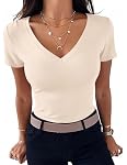 Totatuit – Totatuit Damen Kurzarm T Shirt V Ausschnitt Gerippt Slim Fit