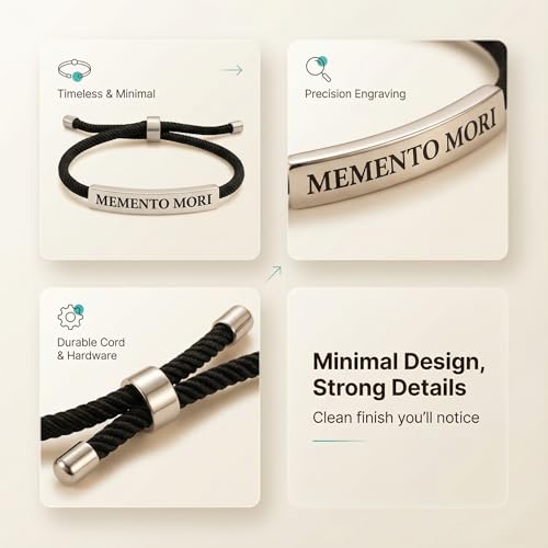 Pulsera Memento Mori con placa grabada y cuerda ajustable miniatura 4