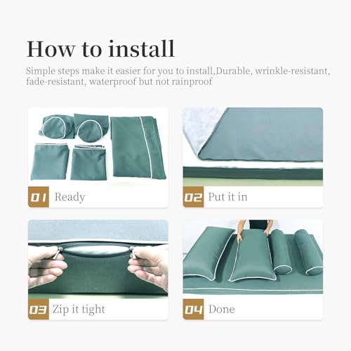 Image of Outdoor Daybed Cushion Cover Twin,Daybed Mattress Bolster Pillow Fitted Sheet Cover,Twin Size Outdoor Daybed Cushion Cover (75 * 39 * 6in,Teal)
