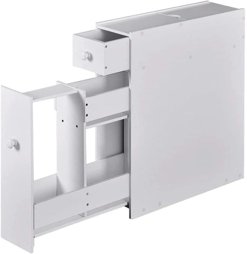 VonHaus Slim Bathroom Storage Unit - White Slimline Bathroom Cabinet ...