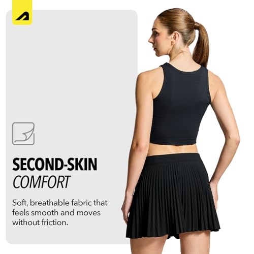 Image of Boldfit Crop Top for Womens Snug Fit Top for Gym, Workout Everyday Wear Womens Round /Square Neck Tank Top Crop Square Neck Tshirt -Black