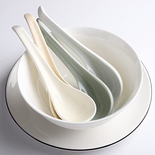 Asian Soup Spoons Chinese Ceramic Soup Spoon Set Of 4 Porcelain Ramen Soup Spoons Dinner Spoons For Dumpling Ramen Cereal Appetizer Noodles Udon Pho (Style 2#) #TOP5