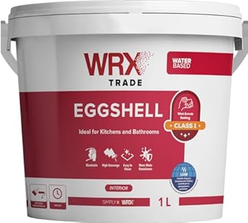 WRX Trade Eggshell Interior Wall Paint/Bathrooms, Kitchens and High Traffic Areas - Brilliant White (1 Liter)