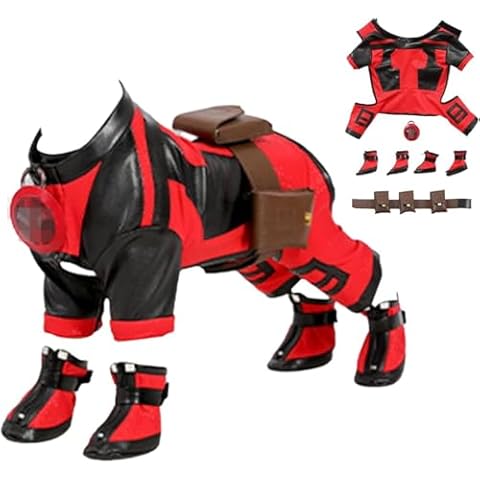 Kakufunny Deluxe Superdog Costume for Dogs Superhero Costume for Pets Christmas Dog Costume Outfit Full Set (Red, Large) Cover