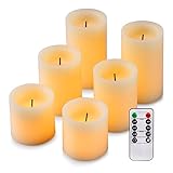 Pandaing Flameless Flickering LED Candles with 10-Key Remote Control Timer Classic Pillar Optical Fiber Wick Real Wax Candles, Battery Powered, Ivory Color, 3