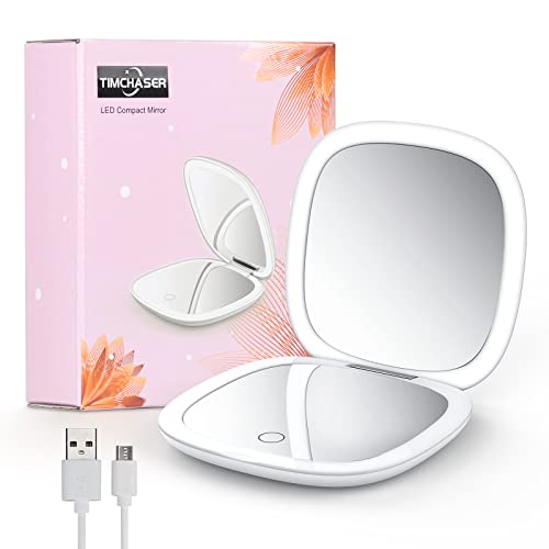 Timchaser Magnifying Travel Makeup Mirror, 1X/10X Magnification Compact Mirror, Dimmable 2-Sided Illuminated Folding Mirror, Usb Rechargeable, Portable For Handbag, Purse, Pocket #TOP6