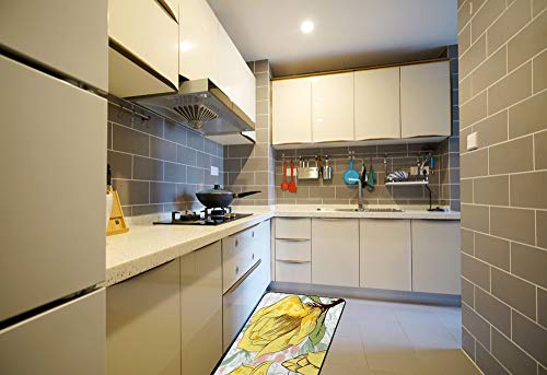 Tapis de cuisine 99x51 cm antidérapant confortable à fleurs - 4