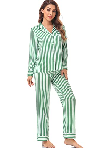 Image of Serenedelicacy Women's Satin Pajama Set Long Sleeve Button Down Sleepwear 2-Piece Silky Pj Set