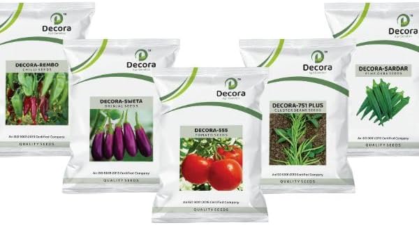 Vegetable Seeds Combo Pack – Tomato, Brinjal, Chilli, Cluster Bean, Okra Seeds (ISO 9001:2015 Certified, 1100+ Seeds)