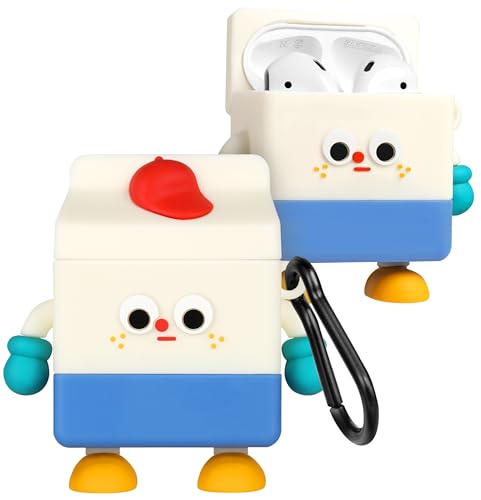 Boaretiu for AirPods 2/1 Case - Cute Kawaii Milk with Keychain for AirPods Case Cover Funny 3D Soft Silicone Fun Cool for Girls Women Teens Boys for Airpods 2nd & 1st