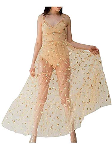 Women See Through Cover Up Straps Sleeveless Strappy Star Lace Mesh Beach Dresses Swimwear Bikini Cover Ups