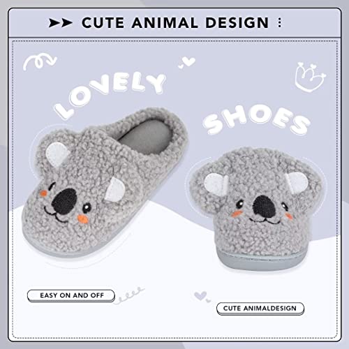 Funcoo Plus Boys Girls House Slippers Kids Warm Home Shoes Toddler Fuzzy Wool-Like House Shoes Indoor Outdoor Slippers Gray Koala #TOP2