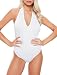 May&Maya Women's Halter Strap Deep Plunging V-Neck Bodysuit (M, White)