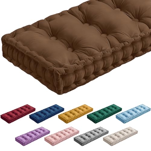 Threehoney Bench Cushions for Indoor Furniture 42x16 in Velvet Kitchen Dining Piano Window Seat Cushion, Tufted Patio Porch Swing Thicken Bench Pad Memory Foam(Brown)