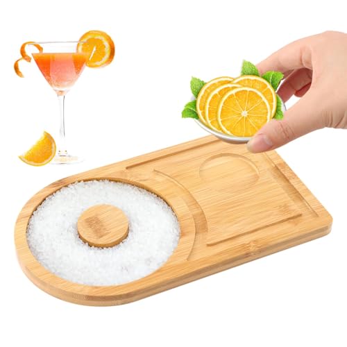 Margarita Salt Rimmer Set with Stainless Steel Bowl, Salt Rimmer for Cocktails, Bamboo Wood Salt Rimmer, Drink Rimming Tool for Cocktails for Home Bars, Parties(COLOR:wood)
