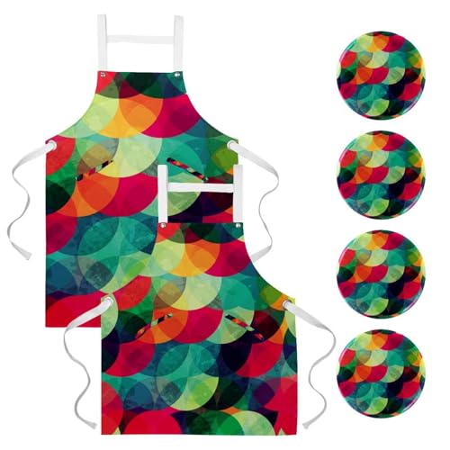 Tablier de cuisine à cercles colorés, la protection anti-taches pour bar et baristas