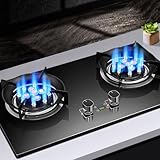 5,2KW Doppel Gasherd - Gehärtetes Glas Gaskochfeld, Tisch- Und Unterputz-Gasherde, Gasherd Mit Intelligenter Terminplanung, Gasherd Mit Geteilter Herdplatte, Leicht Zu Reinigender Gaskocher(LPG)