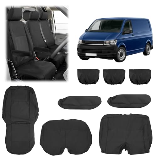 Seat Covers Compatible with Transporter T5 T6 2003-2022 (3-Seater), 8-Piece Seat Protector Cover Set,Van Seat Covers for Front Driver and Double Passenger Seat,Waterproof,Dustproof & Scratch-Resistant