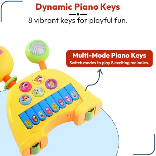 Image of Uonibaby by StarAndDaisy 3-in-1 Animal Shaped Baby Musical Toy , Piano Keys with Lights, 5 Animal Voices, 360 Rotating Head & Jackpot Wheel , Pull-Along Toy for Infants, Toddlers & Kids -Giraffe