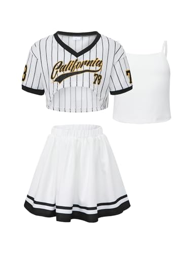 Image of PureChapter Tween Girls 2 Piece Outfits Short Sleeve Tops and Pleated Skirt Set, Cute Pleated Skirt for Girls Size 7-14