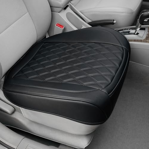 BEITK 1 Pack Leather Front Car Seat Cover Bottom Car Seat Anti-Slip and Full Wrap Driver Car Seat Protectors Luxury Waterproof Bottom Auto Seat Cushion Pad Mat for Most Vehicles(Black)