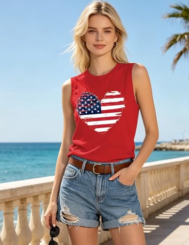 Image of 4th of July Floral American Flag Tank Top for Women Patriotic Sleeveless Apparel